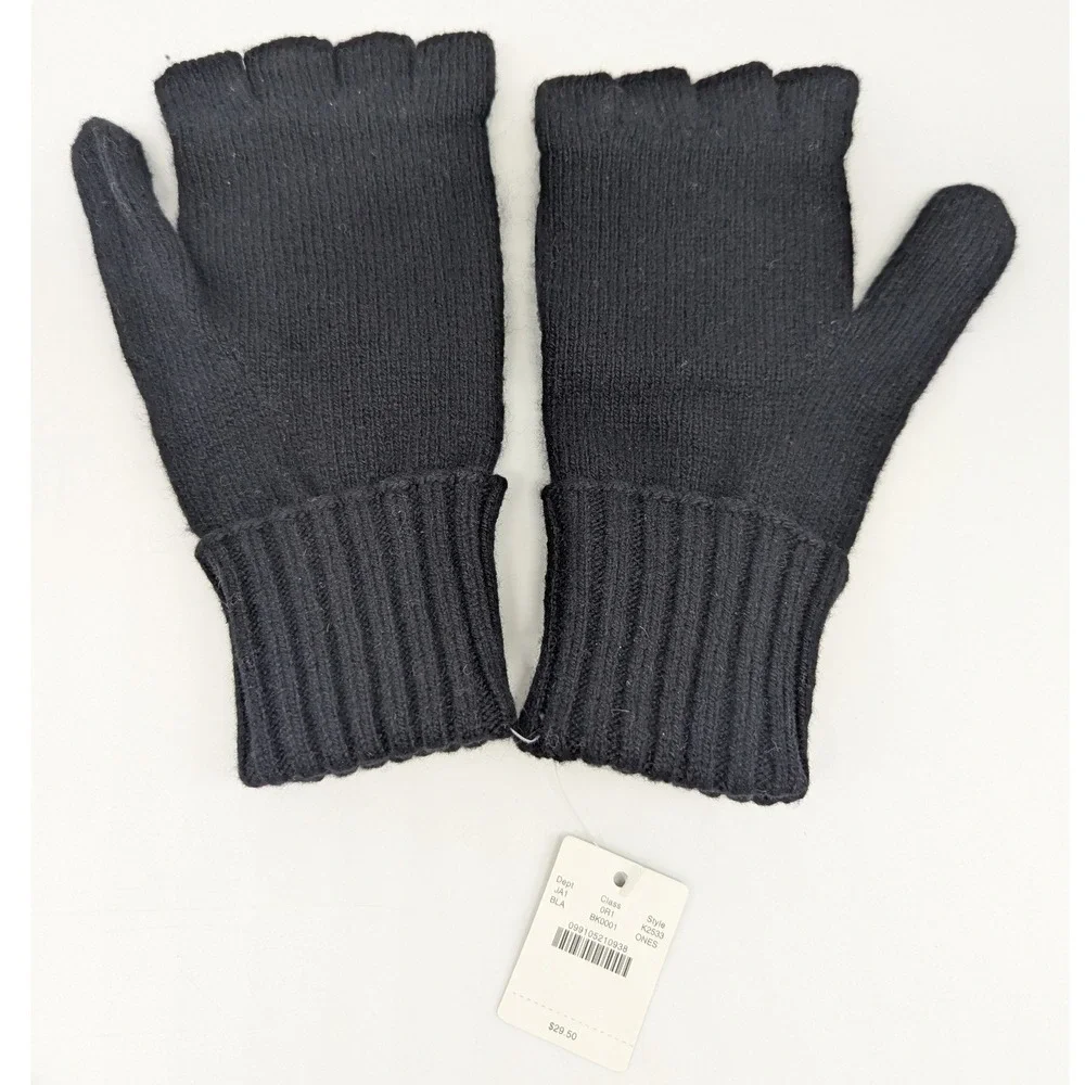 J Crew Convertible Glittens Women OS Black Wool Cashmere Blend Mitten Gloves NWT